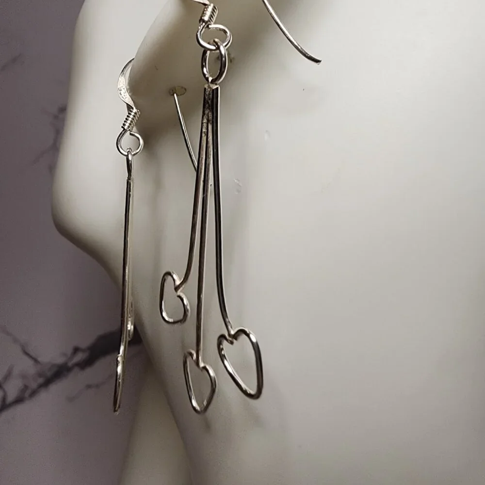 925 Silver Heart Dangle Earrings